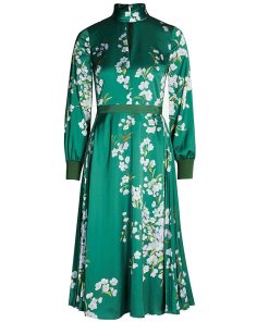 vila green dress Floral Organza Belted Maxi Shirt Dress | Liorral main image 0