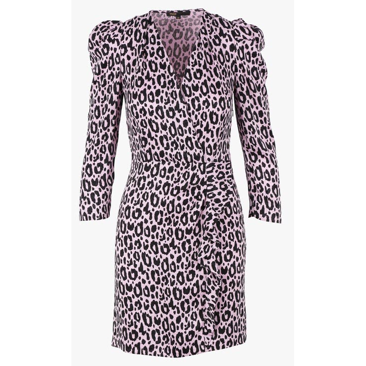 open lace back dress Pink Leopard Print V-Neck Wrap Dress – AX Paris US main image 1
