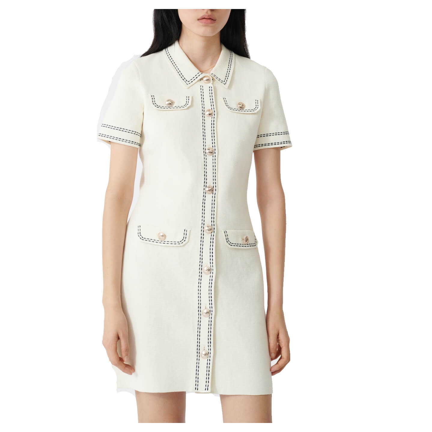 Maje Rosie Contrast Topstitching Knit Dress  evaChic