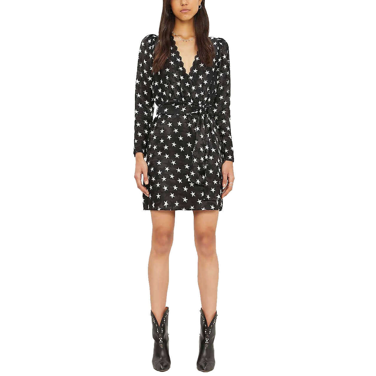 open lace back dress The Kooples Women's Short Dress with Pleated Skirt and Long, Puffy Sleeves  with Cuffs : Amazon.co.uk: Fashion main image 0