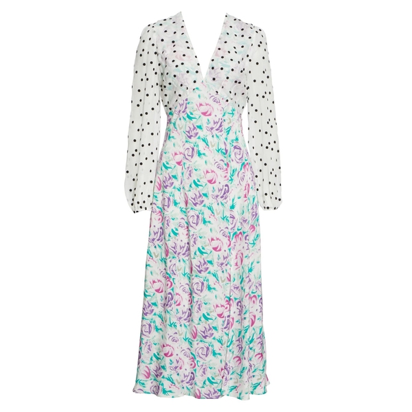 30% extra off] Rixo Melanie Polka Dot Italian Floral Long-Sleeve Midi Dress   evaChic