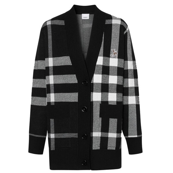 Burberry Deer Motif Check Wool Blend Jacquard Cardigan – evaChic