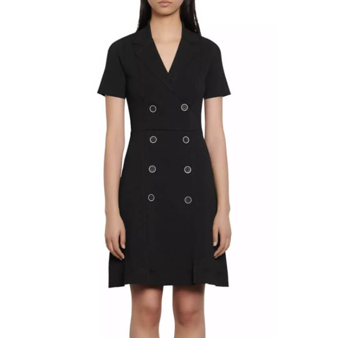 black dress sandro Sandro Black Fitted Mini Dress with Lace Sleeves