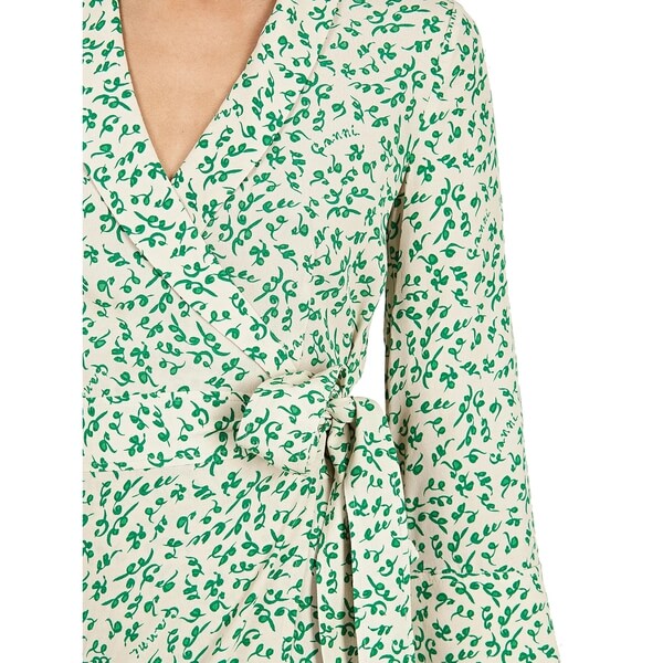 green emerald velvet dress GANNI Green Floral Print Wrap Dress Size S