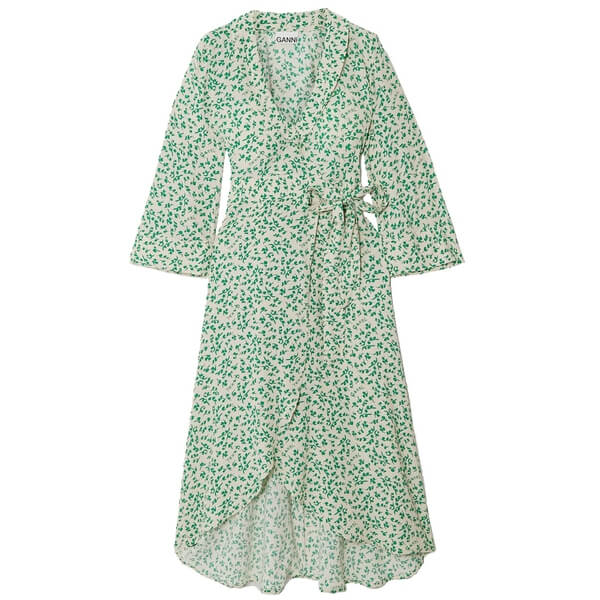 Ganni Floral Print Crepe Wrap Dress  evaChic