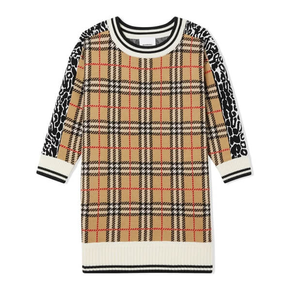 Burberry Kids Check & Leopard Merino Wool Sweater Dress – evaChic