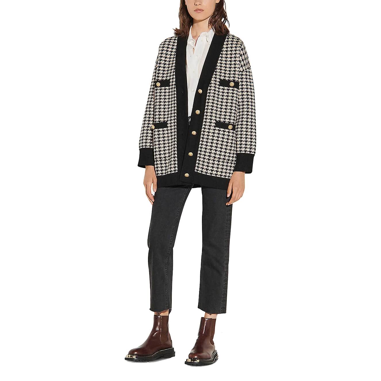 Sandro Dane Long Houndstooth Cardigan - Image 2