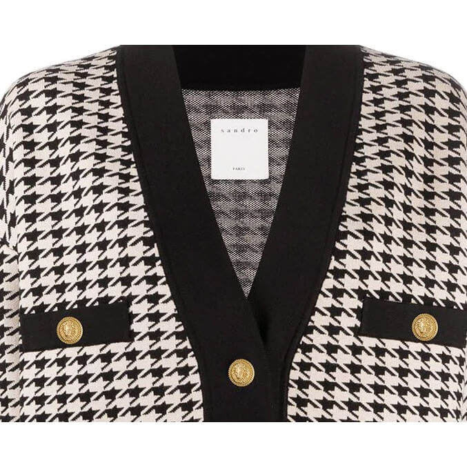 ジャケット・アウター SANDRO Long Houndstooth Coatigan Sandro Dane Long Houndstooth Cardigan – evaChic