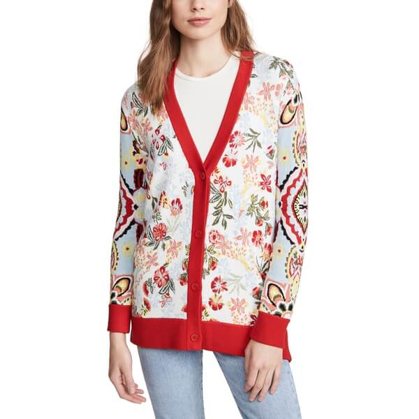 alice+olivia カーディガン BRADFORD APPLIQUE CARDIGAN in BLACK MULTI | ALICE + OLIVIA