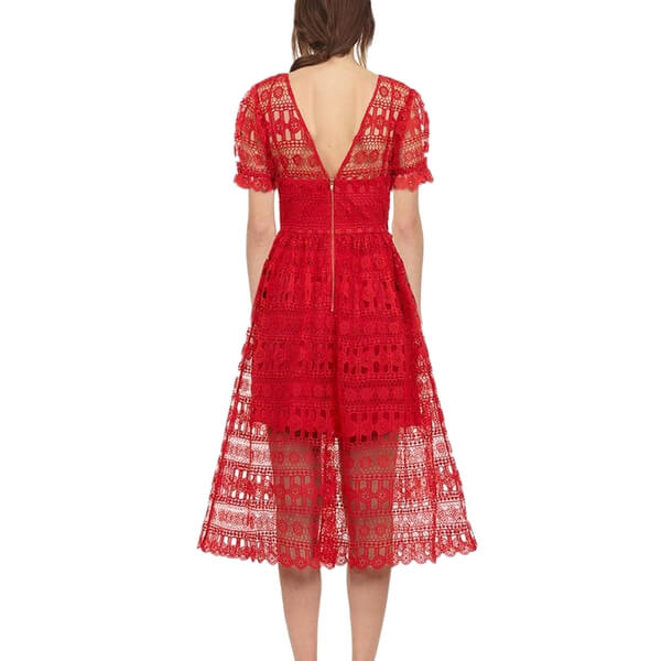 Self-Portrait V-Neck Short-Sleeve Lace Midi Dress  evaChic