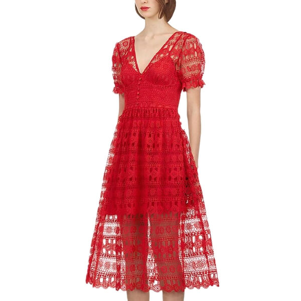 knee length dresses for ladies Self-portrait Lace sheath midi dress Red - Women main image 0