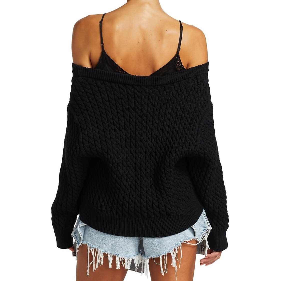 Alexander Wang Bi-Layer Satin Camisole V-Neck Cable Sweater - Image 2