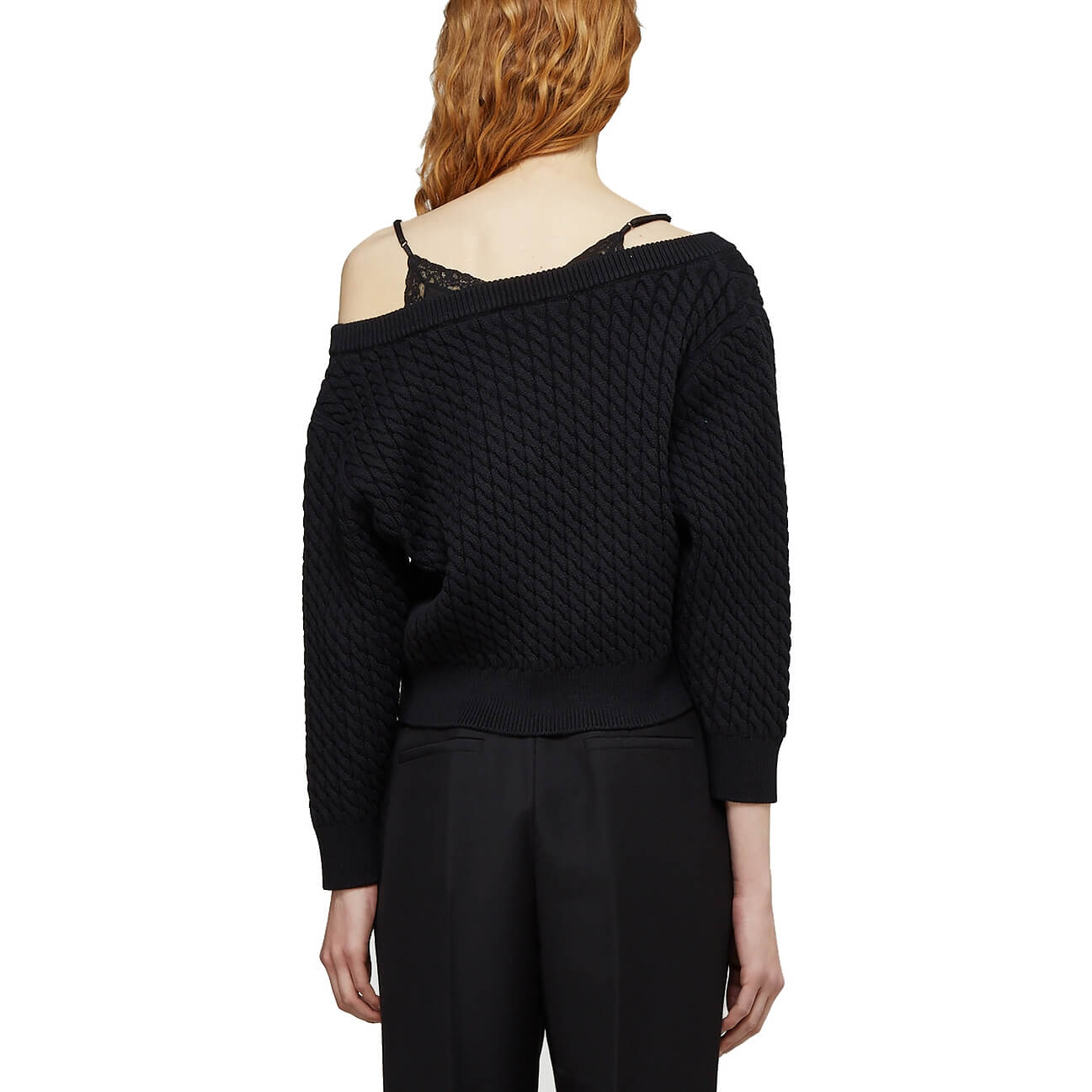 Alexander Wang Bi-Layer Satin Camisole V-Neck Cable Sweater - Image 6