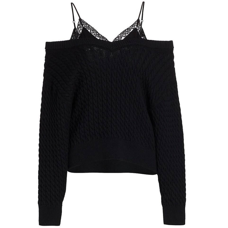 Alexander Wang Bi-Layer Satin Camisole V-Neck Cable Sweater – evaChic