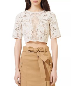 Maje Ibiza Collection Leona Open-Knit Crop Top