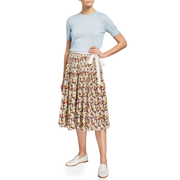 Tory Burch Pleated Tie Wrap Voile Skirt
