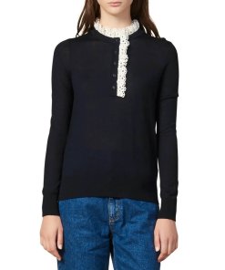 Sandro Colane Eyelet Detail Wool Blend Sweater