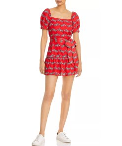 Alice + Olivia Collette Zebra-Print Square-Neck Puff-Sleeve Dress