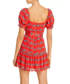 Alice + Olivia Collette Zebra-Print Square-Neck Puff-Sleeve Dress