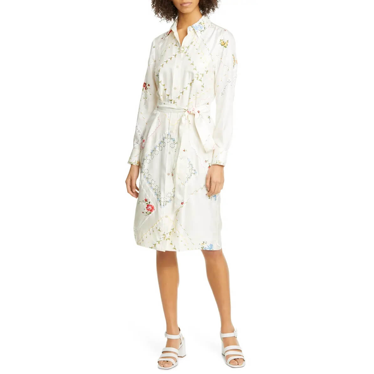 Tory Burch Afternoon Tea Floral Long-Sleeve Silk Shirtdress – evaChic