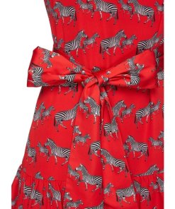 Alice + Olivia Collette Zebra-Print Square-Neck Puff-Sleeve Dress