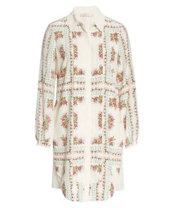 Tory Burch Cora Garden Veil Long-Sleeve Silk Shirtdress