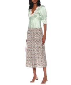 Rixo Amanda Lace-Trim Satin Blouse