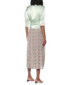 Rixo Amanda Lace-Trim Satin Blouse