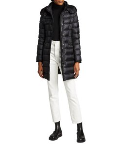 Moncler Hermine Grosgrain-Trim Down Coat