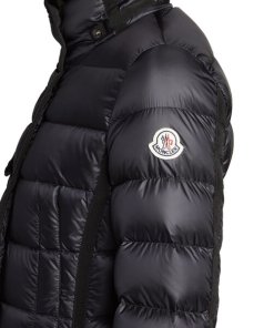 Moncler Hermine Grosgrain-Trim Down Coat