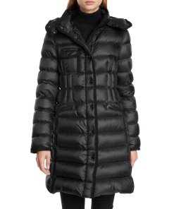 Moncler Hermine Grosgrain-Trim Down Coat