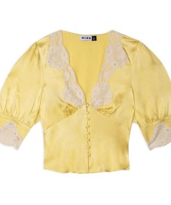 Rixo Amanda Lace-Trim Satin Blouse
