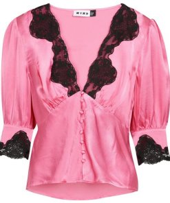 Rixo Amanda Lace-trimmed satin top