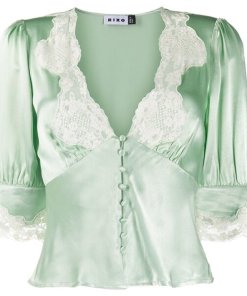 Rixo Amanda Lace-Trim Satin Blouse