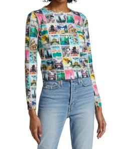 Alice + Olivia Sheila Wanderlust Postcard Long-Sleeve Cardigan