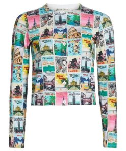 Alice + Olivia Sheila Wanderlust Postcard Long-Sleeve Cardigan