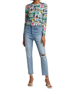 Alice + Olivia Sheila Wanderlust Postcard Long-Sleeve Cardigan
