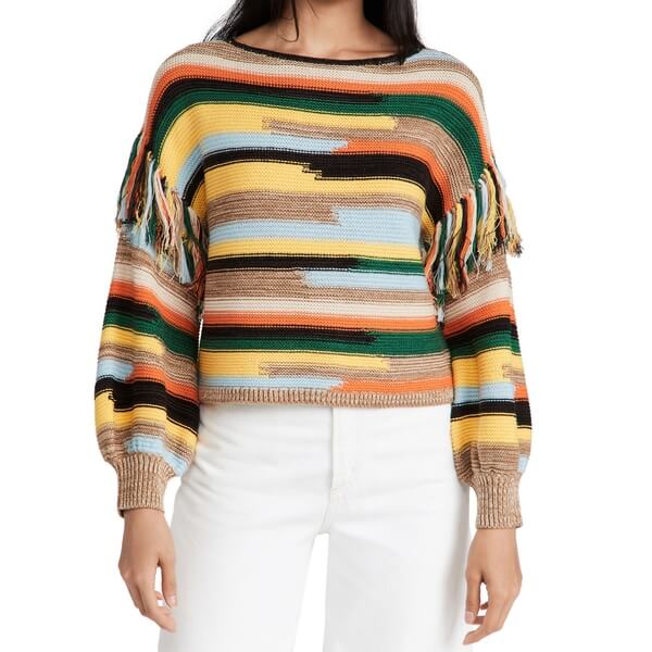 Alice + Olivia Claudette Fringe Sweater