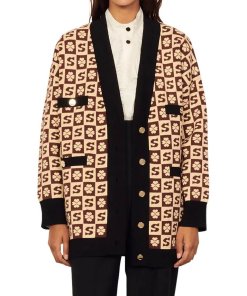 Sandro Glorius Monogram Check Cardigan