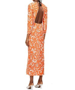 Rixo Rose Sea Life Print Silk Midi Dress