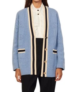 Sandro Erwan Long Pointelle-Knit Coatigan