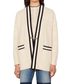 Sandro Erwan Long Pointelle-Knit Coatigan
