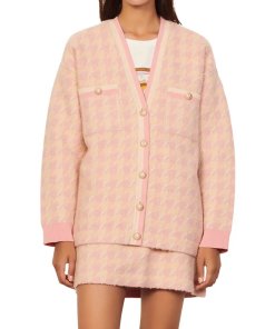 Sandro Kimberley Houndstooth Check Cotton & Wool Blend Cardigan