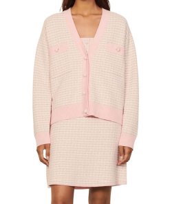 Sandro Brandy V-Neck Tweed Cardigan
