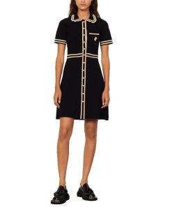 Sandro Flavia Short-Sleeve Contrast-Trim Dress