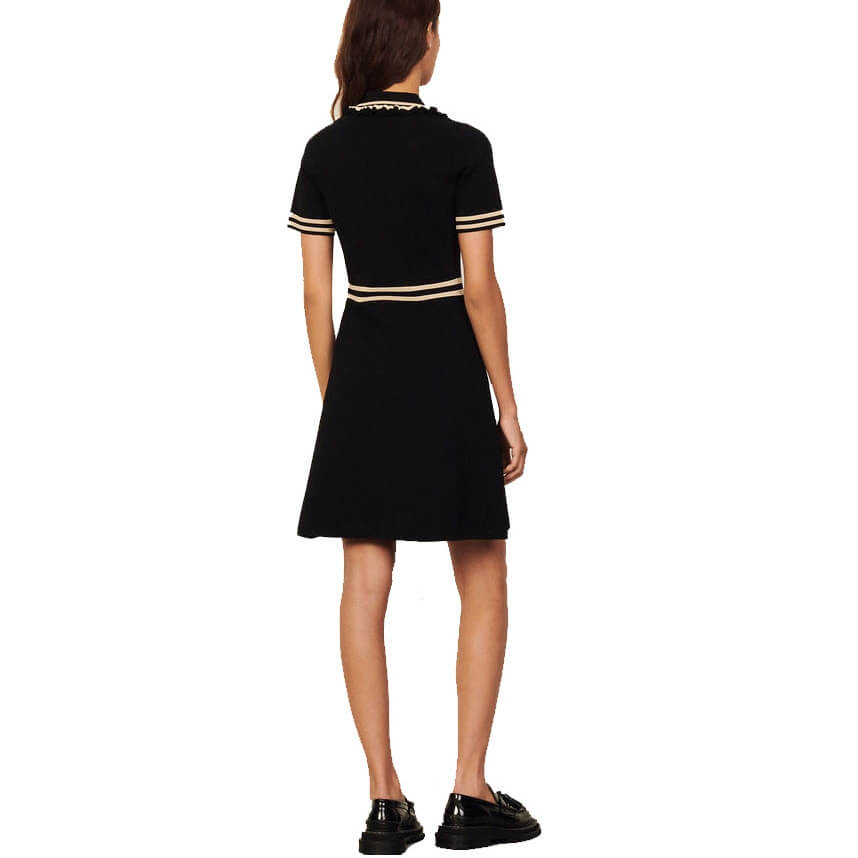 Sandro Flavia Short-Sleeve Contrast-Trim Dress