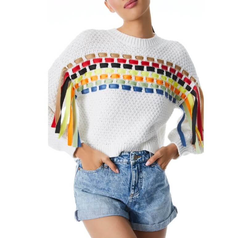 Alice-Olivia-Claudette-Fringe-Sleeve-Sweater
