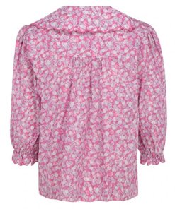 Rixo Carly Faded Floral Print Scalloped Blouse