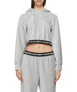 Alexanderwang.T Logo Corduroy Cropped Hoodie