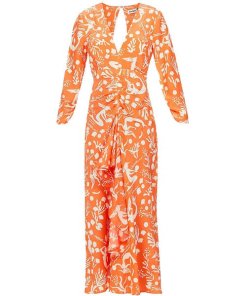 Rixo Rose Sea Life Print Silk Midi Dress